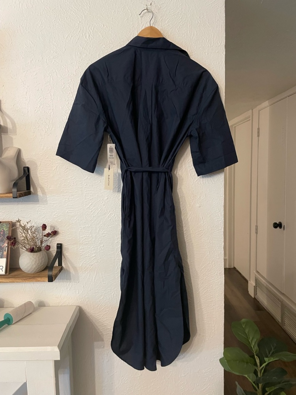 NWT Babaton Carnaby Poplin Slate Blue Belted Shirt Midi Dress 2XS Oversized - Picture 7 of 9